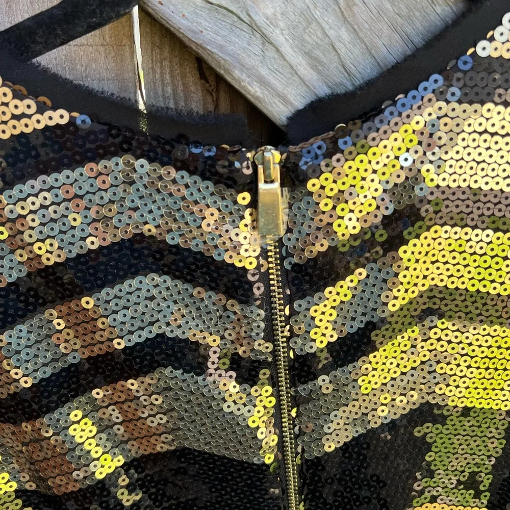 Vince Camuto Black and Gold Sequin Chevron Mini Dress - Picture 7 of 7